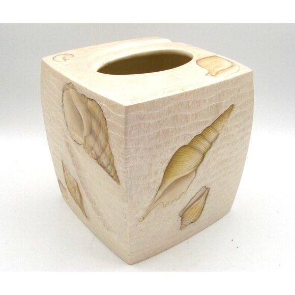 Croscill Tissue Box Cover Opalescent Beach Haven Hand Painted Shells Resin Decor - Picture 1 of 13